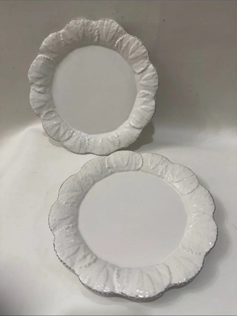 Sur La Table Cabbage 2 White Porcelain Scalloped Ruffled 8 In Bread Plate Sauce